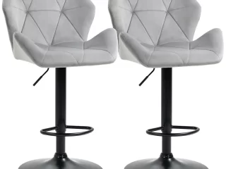 Set Of 2 Luxurious Velvet-Touch Bar Stools w/ Metal Frame Footrest Base Grey