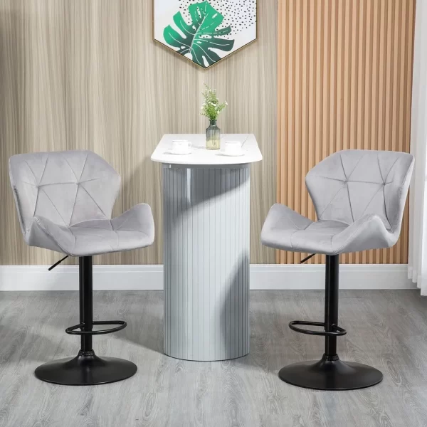 Set Of 2 Luxurious Velvet-Touch Bar Stools w/ Metal Frame Footrest Base Grey - Image 2