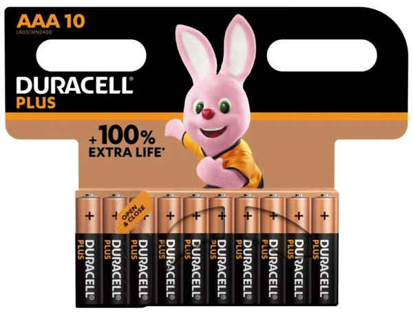 Duracell Plus MN2400+ AAA Alkaline Batteries 10 Per Card- Box of 12 - Image 2
