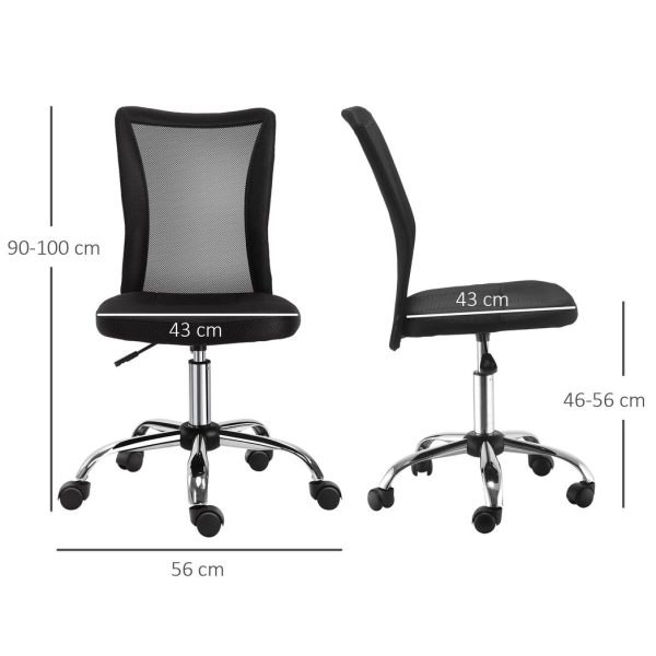 Armless Office Chair Ergonomic Padded Height Adjustable Mesh Back 5 Wheels - Image 3