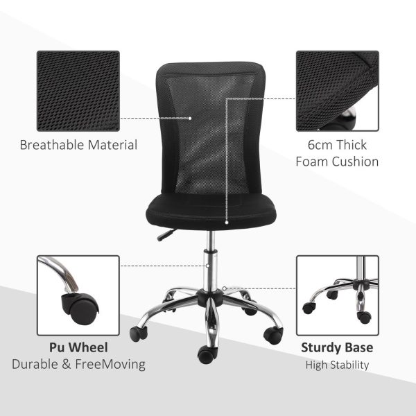 Armless Office Chair Ergonomic Padded Height Adjustable Mesh Back 5 Wheels - Image 4
