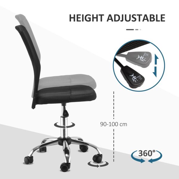 Armless Office Chair Ergonomic Padded Height Adjustable Mesh Back 5 Wheels - Image 5