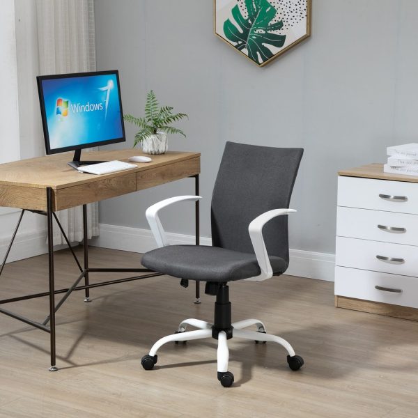 Office Chair Linen Swivel Computer Desk Chair Home Study Task Chair, Dark Grey - Image 2