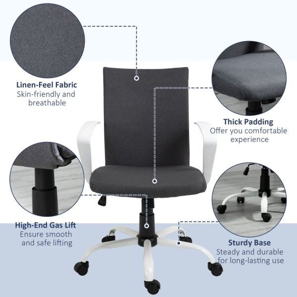 Office Chair Linen Swivel Computer Desk Chair Home Study Task Chair, Dark Grey - Image 7