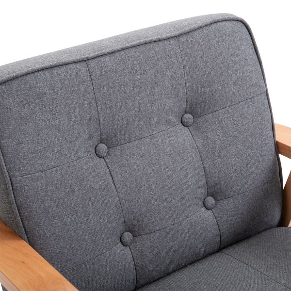 Retro Single Sofa Armchair Beech Wood Frame Padded Cushion Linen Fabric Grey - Image 7