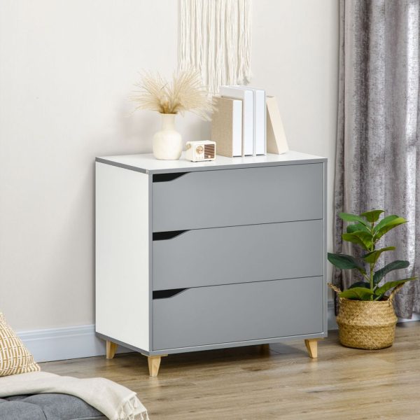 Chest of Drawers 3-Drawer Dresser Storage Cabinet with Solid Wood Legs Grey - Image 2