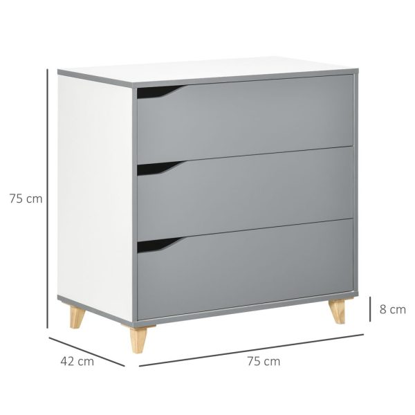 Chest of Drawers 3-Drawer Dresser Storage Cabinet with Solid Wood Legs Grey - Image 3