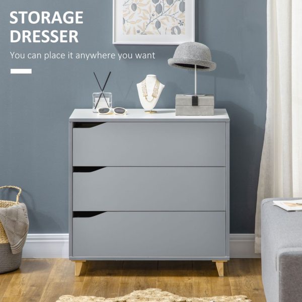 Chest of Drawers 3-Drawer Dresser Storage Cabinet with Solid Wood Legs Grey - Image 4