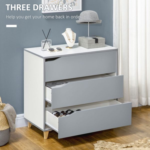 Chest of Drawers 3-Drawer Dresser Storage Cabinet with Solid Wood Legs Grey - Image 5
