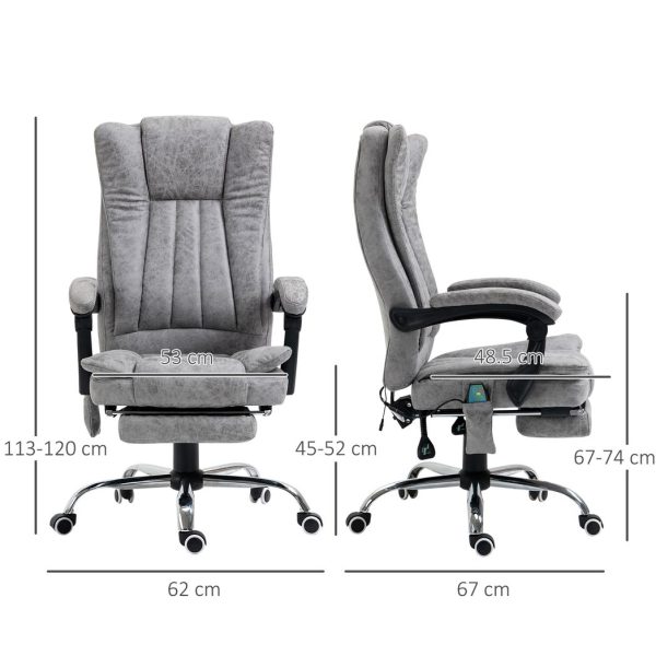 6-Point Vibrating Massage Office Chair w/ Microfibre Upholstery Arms Grey - Image 3