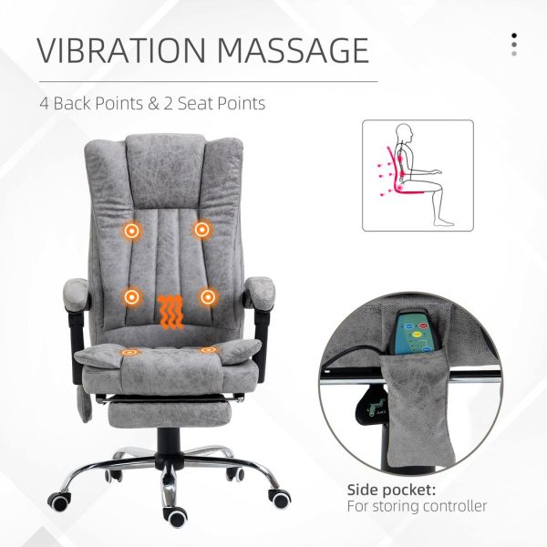 6-Point Vibrating Massage Office Chair w/ Microfibre Upholstery Arms Grey - Image 4