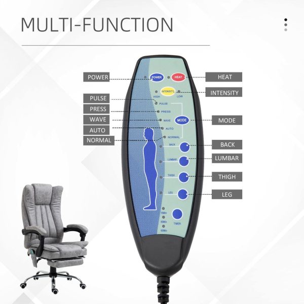 6-Point Vibrating Massage Office Chair w/ Microfibre Upholstery Arms Grey - Image 5