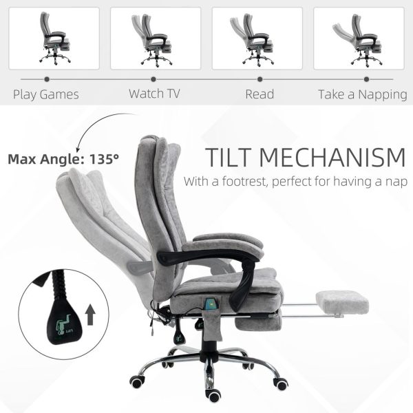 6-Point Vibrating Massage Office Chair w/ Microfibre Upholstery Arms Grey - Image 6