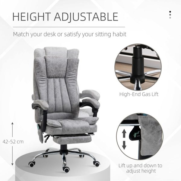 6-Point Vibrating Massage Office Chair w/ Microfibre Upholstery Arms Grey - Image 7