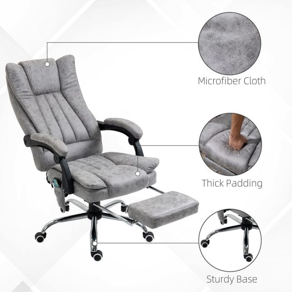 6-Point Vibrating Massage Office Chair w/ Microfibre Upholstery Arms Grey - Image 8