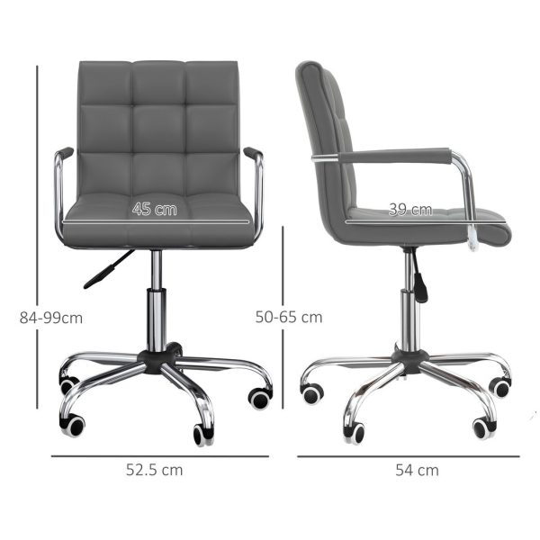 Mid Back PU Leather Home Office Chair Swivel Desk Chair with Arm, Wheel, Grey - Image 3