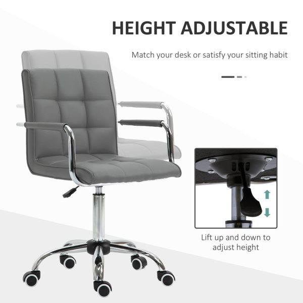 Mid Back PU Leather Home Office Chair Swivel Desk Chair with Arm, Wheel, Grey - Image 4
