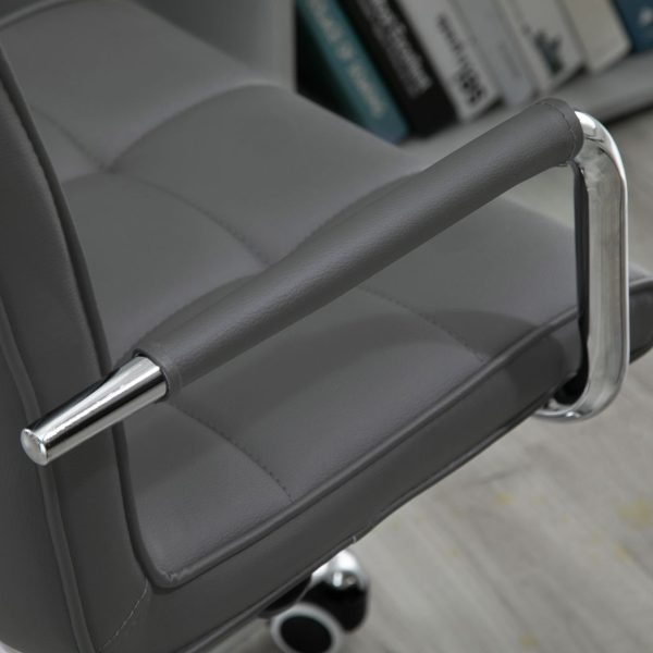Mid Back PU Leather Home Office Chair Swivel Desk Chair with Arm, Wheel, Grey - Image 7