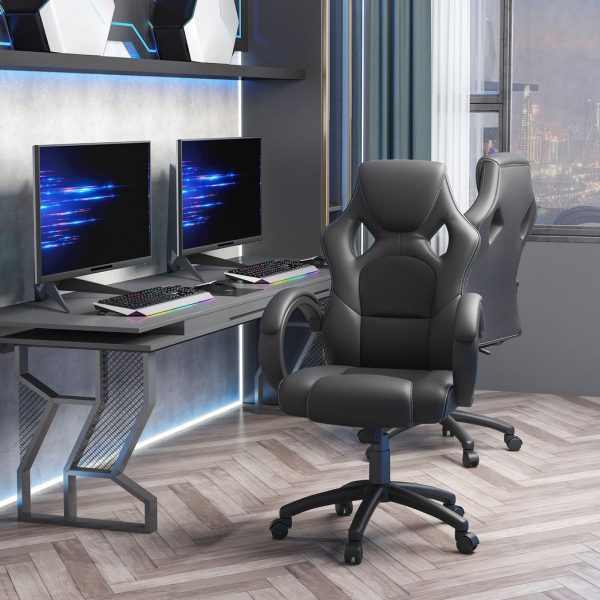 Executive Racing Swivel Gaming Office Chair PU Leather Computer Desk Chair Black - Image 2