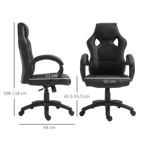 Executive Racing Swivel Gaming Office Chair PU Leather Computer Desk Chair Black - Image 3