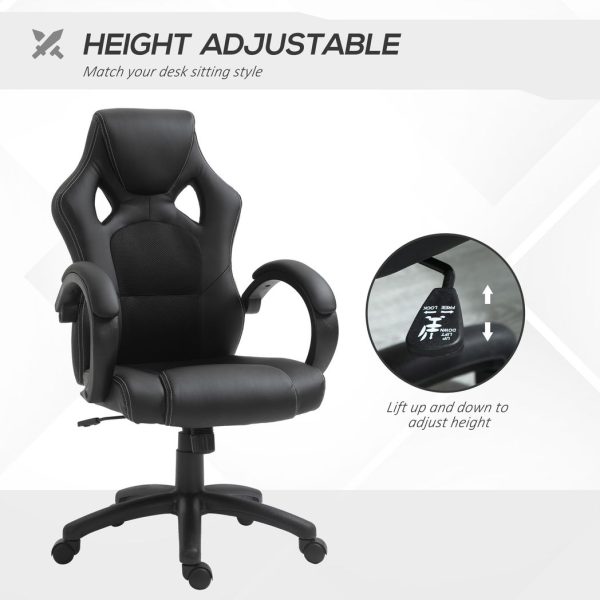 Executive Racing Swivel Gaming Office Chair PU Leather Computer Desk Chair Black - Image 4