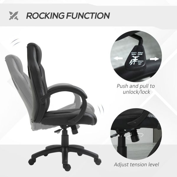 Executive Racing Swivel Gaming Office Chair PU Leather Computer Desk Chair Black - Image 5