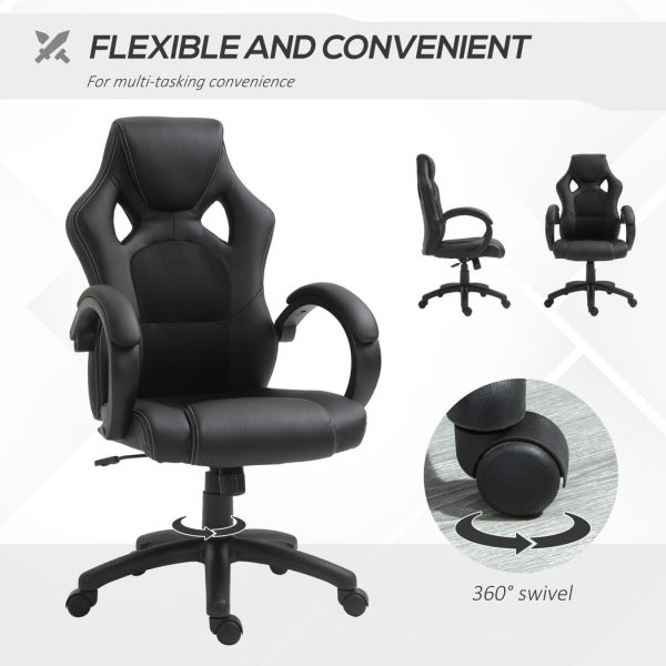 Executive Racing Swivel Gaming Office Chair PU Leather Computer Desk Chair Black - Image 6