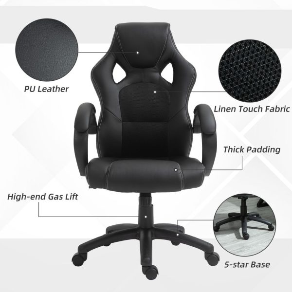 Executive Racing Swivel Gaming Office Chair PU Leather Computer Desk Chair Black - Image 7