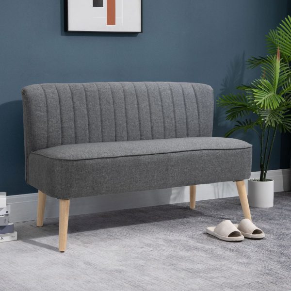 Modern Double Seat Sofa Loveseat Couch Padded Linen Wood Legs, Grey - Image 2