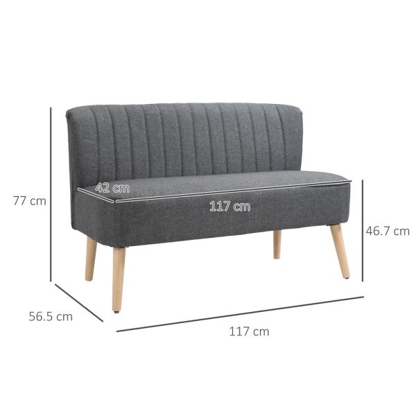 Modern Double Seat Sofa Loveseat Couch Padded Linen Wood Legs, Grey - Image 3