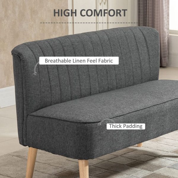 Modern Double Seat Sofa Loveseat Couch Padded Linen Wood Legs, Grey - Image 4