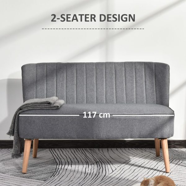 Modern Double Seat Sofa Loveseat Couch Padded Linen Wood Legs, Grey - Image 6