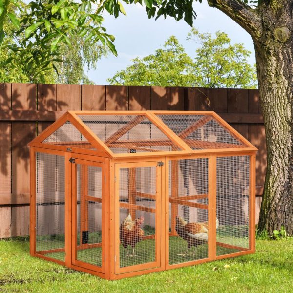 PawHut Chicken Run, Wooden Chicken Coop w/ Combinable Design - Orange - Image 2