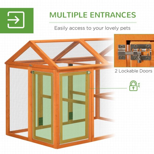 PawHut Chicken Run, Wooden Chicken Coop w/ Combinable Design - Orange - Image 5