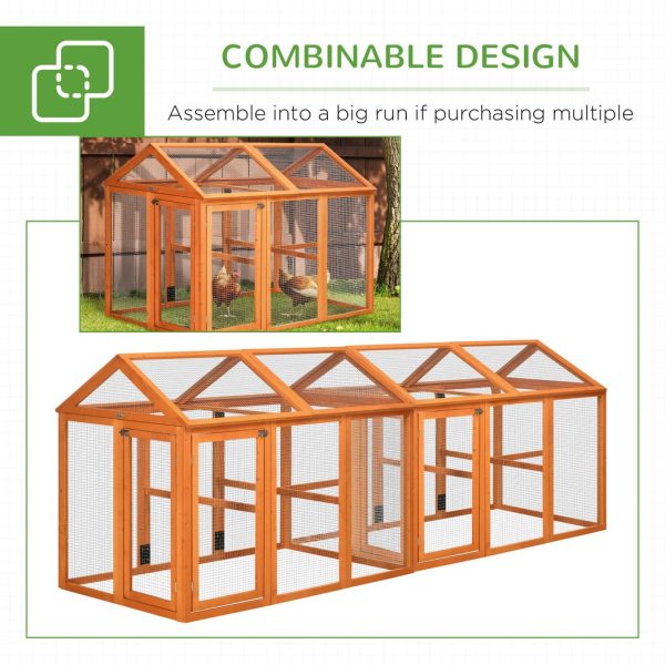 PawHut Chicken Run, Wooden Chicken Coop w/ Combinable Design - Orange - Image 7