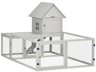 PawHut Rabbit Hutch Guinea Pig Cage w/ Slide-Out Tray, Fenced Area