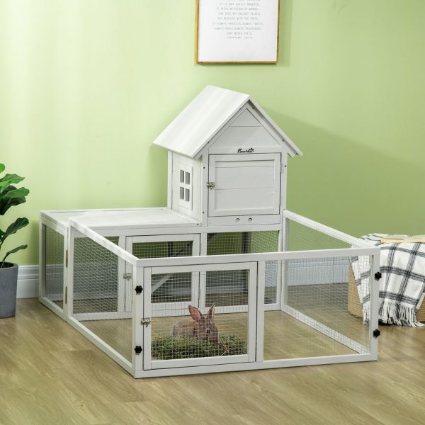 PawHut Rabbit Hutch Guinea Pig Cage w/ Slide-Out Tray, Fenced Area - Image 2