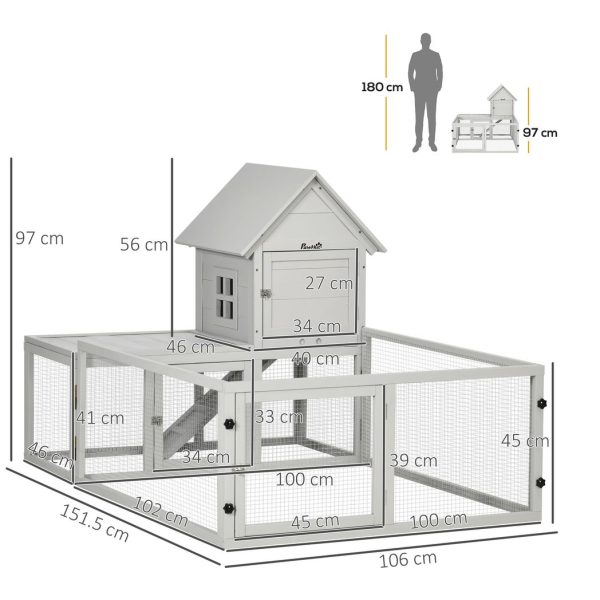 PawHut Rabbit Hutch Guinea Pig Cage w/ Slide-Out Tray, Fenced Area - Image 3