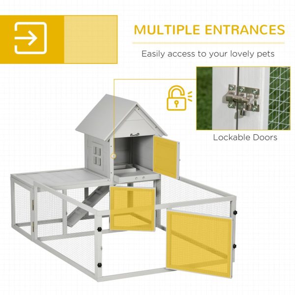 PawHut Rabbit Hutch Guinea Pig Cage w/ Slide-Out Tray, Fenced Area - Image 5