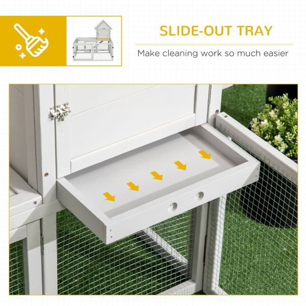 PawHut Rabbit Hutch Guinea Pig Cage w/ Slide-Out Tray, Fenced Area - Image 6