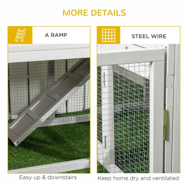 PawHut Rabbit Hutch Guinea Pig Cage w/ Slide-Out Tray, Fenced Area - Image 7