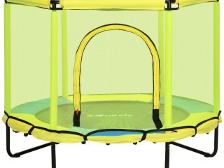 ZONEKIZ 4.6 FT Trampoline with Enclosure Net Bungee Gym, Yellow