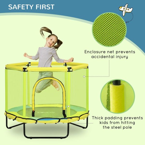 ZONEKIZ 4.6 FT Trampoline with Enclosure Net Bungee Gym, Yellow - Image 4