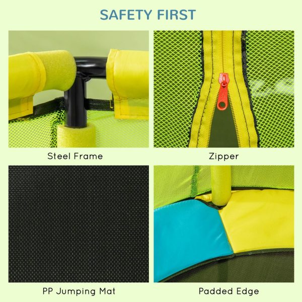 ZONEKIZ 4.6 FT Trampoline with Enclosure Net Bungee Gym, Yellow - Image 5