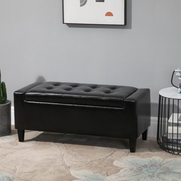 Deluxe PU Leather Storage Ottoman Bench Footrest Stool Large Storage Space - Image 2