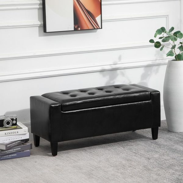 Deluxe PU Leather Storage Ottoman Bench Footrest Stool Large Storage Space - Image 6