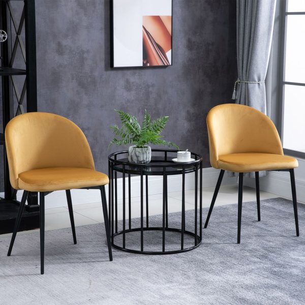 2 Pieces Modern Upholstered Fabric Bucket Seat Dining Chairs Living Room Yellow - Image 2