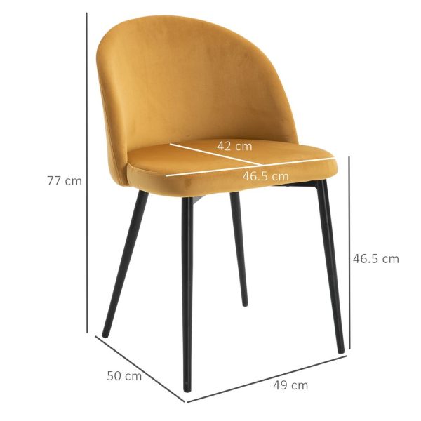 2 Pieces Modern Upholstered Fabric Bucket Seat Dining Chairs Living Room Yellow - Image 3