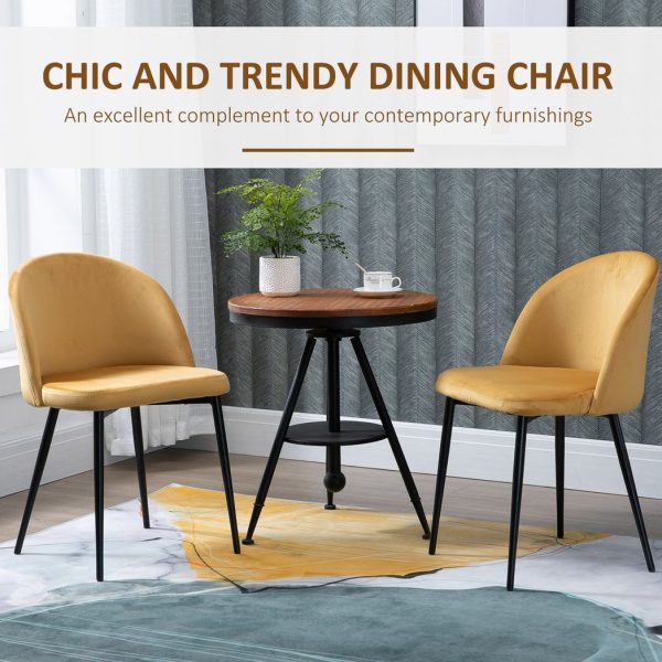 2 Pieces Modern Upholstered Fabric Bucket Seat Dining Chairs Living Room Yellow - Image 4