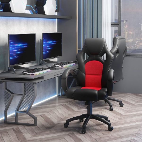 Executive Racing Swivel Gaming Office Chair PU Leather Computer Desk Chair Black - Image 2